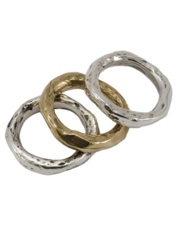 Anello tris in argento e bronzo artigianale steso
