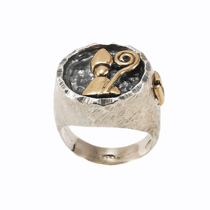 Anello in argento e bronzo tondo - San Gennaro frontale