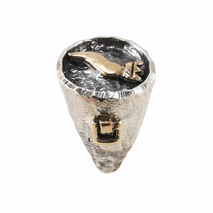 Anello argento bronzo artigianale tondo corno lat