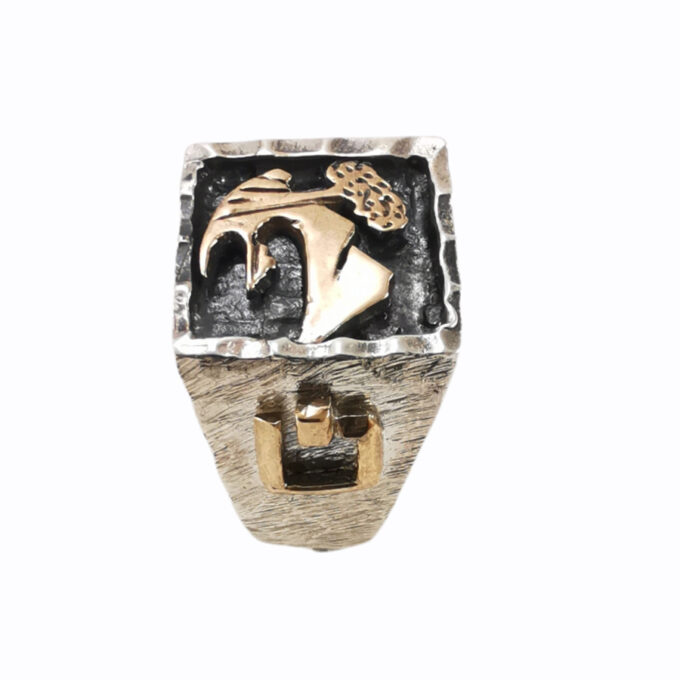 Anello in argento e bronzo quadrato - Golfo di Napoli steso dx