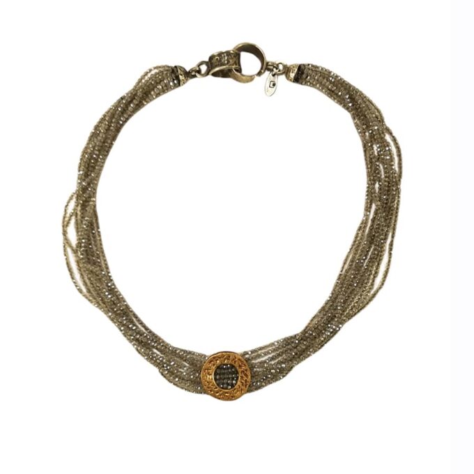 Collana multifilo di labradorite e centrali in bronzo