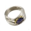 Anello artigianale intreccio con iolite naturale