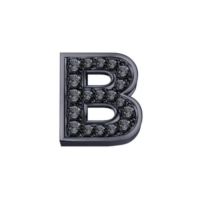 DonnaOro Elements-Letter B white burnished gold with black diamonds-DCHF7278B.003
