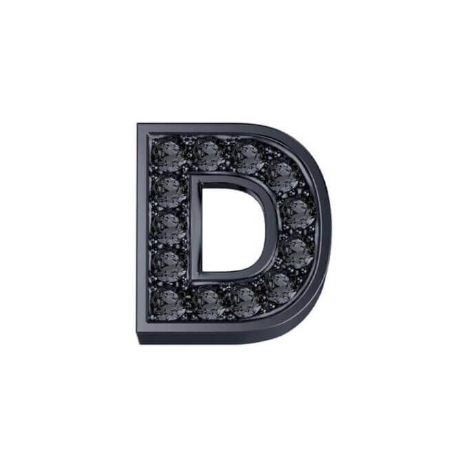 DonnaOro Elements-Lettera D in oro bianco brunito con diamanti neri