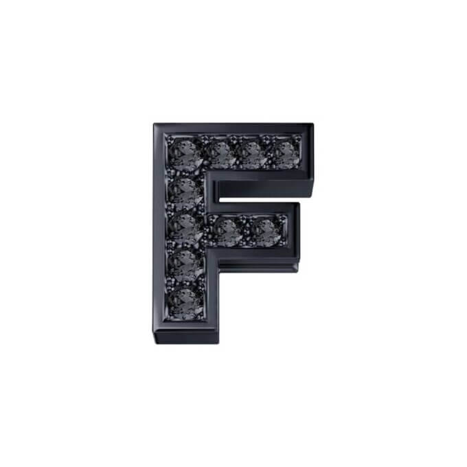 DonnaOro Elements-Letter F white burnished gold with black diamonds