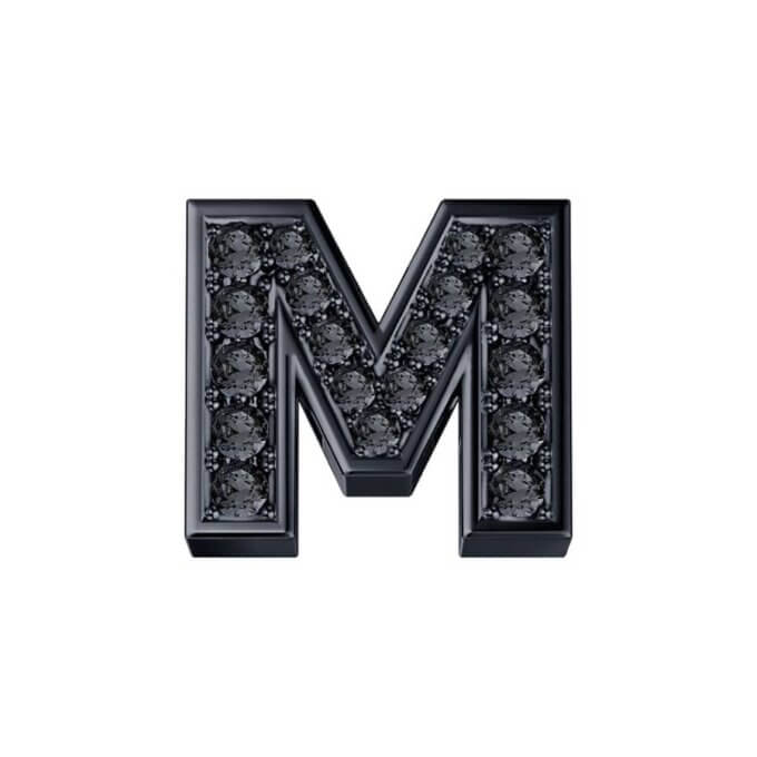 DonnaOro Elements-Letter M white burnished gold with black diamonds