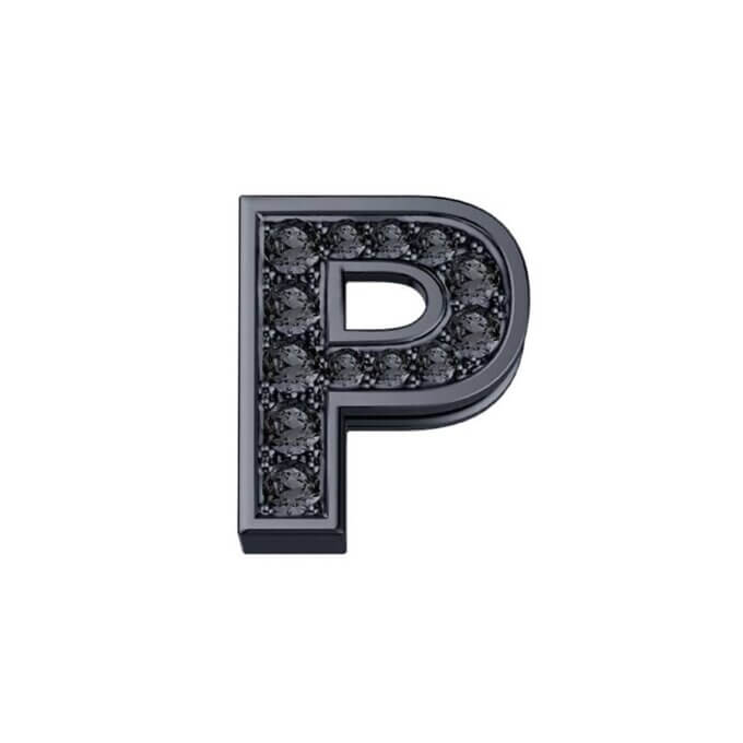 DonnaOro Elements-Letter P white burnished gold with black diamonds